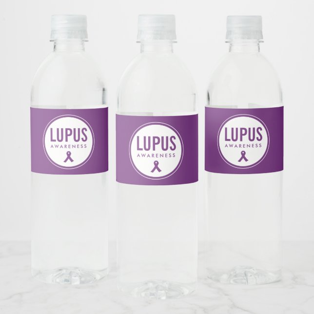 Lupus Awareness Ribbon Purple Water Bottle Label (Bottles)