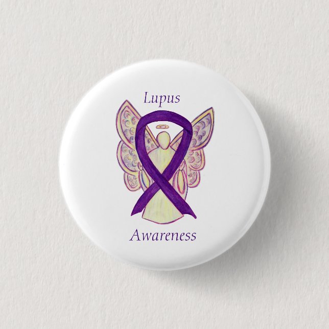 Lupus Purple Awareness Ribbon Angel Custom Art Pin (Front)