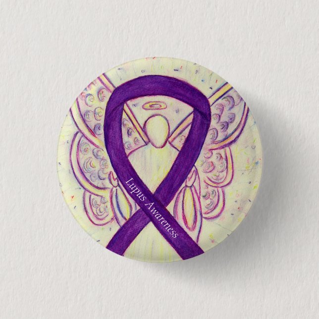 Lupus Purple Awareness Ribbon Angel Custom Art Pin (Front)