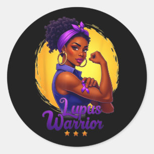 Lupus Warrior Afro Black Woman Wear Purple Ribbon  Classic Round Sticker