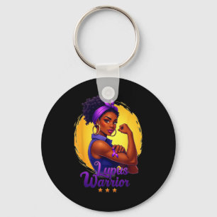 Lupus Warrior Afro Black Woman Wear Purple Ribbon Key Ring