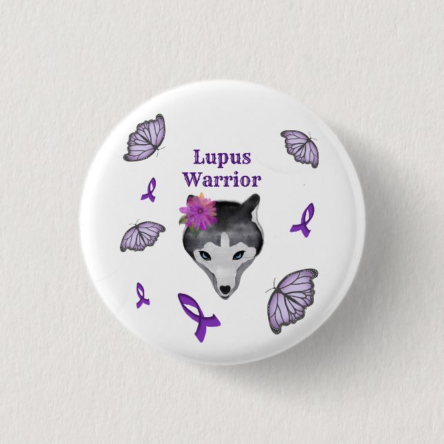 Lupus Warrior Wolf Purple Ribbon Butterfly 3 Cm Round Badge (Front)