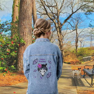 Lupus Warrior Wolf Purple Ribbon Butterfly Denim Jacket