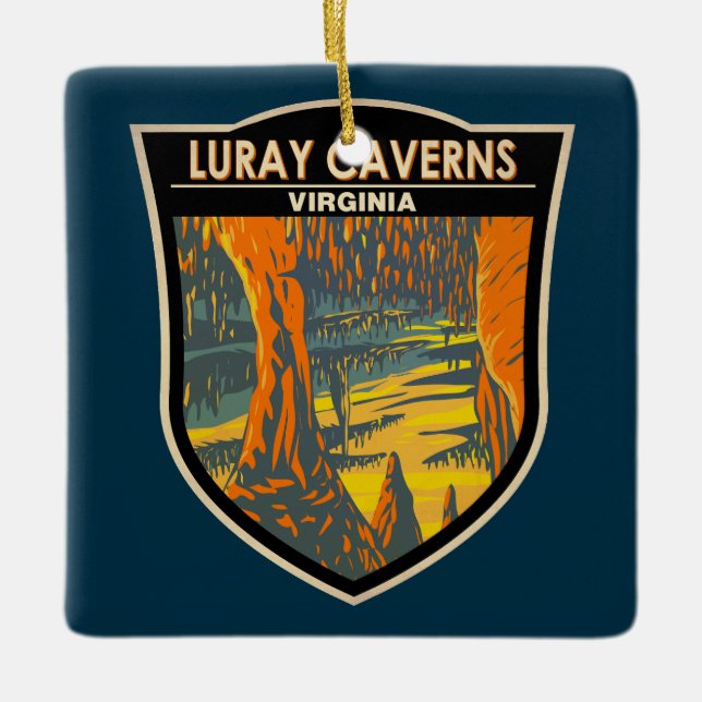 Luray Caverns Virginia Travel Art Badge Ceramic Ornament (Front)
