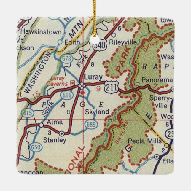 Luray VA Vintage Map Ceramic Ornament (Back)