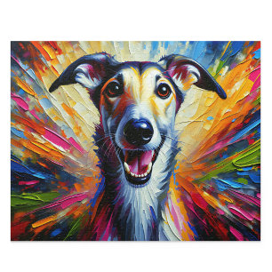 Lurcher Acrylic Art: Fawn Brindle Long Dog Jigsaw Puzzle