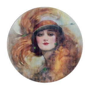 Lure of the green eyes vintage woman cutting board