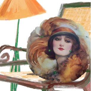 Lure of the green eyes vintage woman round cushion