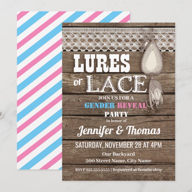 Lures or Lace baby gender reveal Invitation (Front/Back)