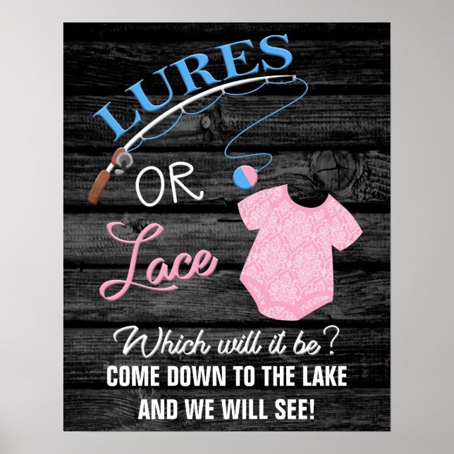 Lures or Lace Wooden Gender Reveal Baby Sign (Front)
