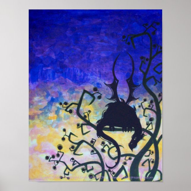 Lurking Dawn dragon silhouette fantasy art poster (Front)