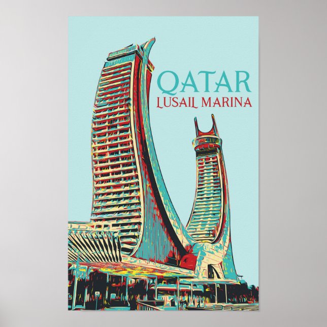 Lusail Marina buildings illustration Qatar Poster (Front)