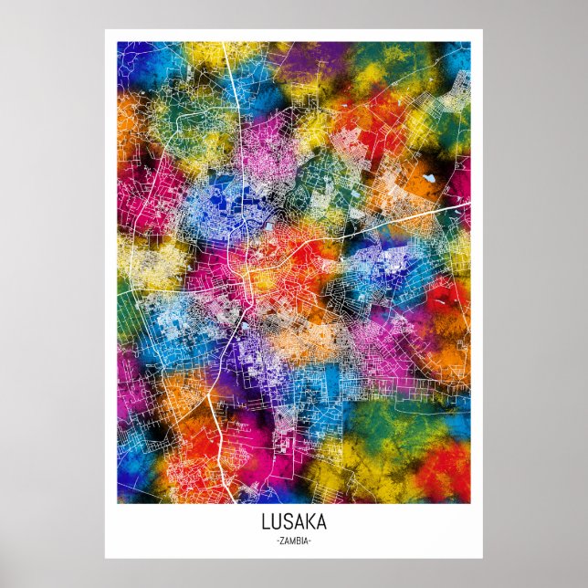 Lusaka Zambia City Map Poster (Front)