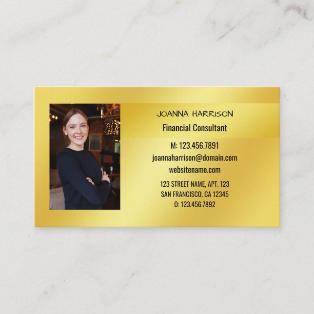 Luscious Elegant Modern Gold Band Background Photo Business Card (Front)