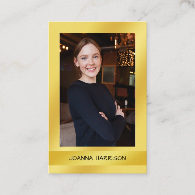 Luscious Elegant Modern Shiny Gold Photo European Business Card (Front)