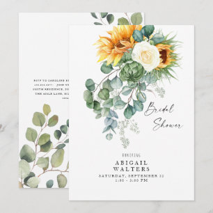 Luscious Eucalyptus Sunflower White Bridal Shower  Invitation