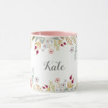 Luscious Floral Personalised Name Two Tone Coffee Mug<br><div class="desc">Custom-designed monogram name mug featuring luscious watercolor floral with brush script monogram.</div>