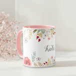 Luscious Floral Personalised Name Two Tone Coffee Mug<br><div class="desc">Custom-designed monogram name mug featuring luscious watercolor floral with brush script monogram.</div>