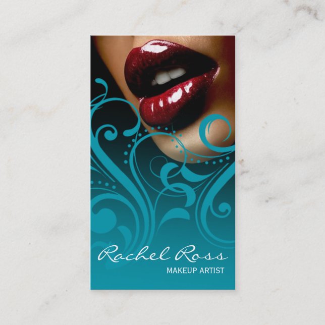 Luscious Glossy Lips Curliques | ocean blue Business Card (Front)
