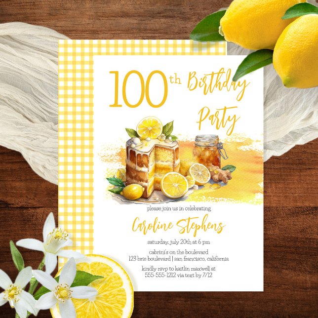 Luscious Lemon Cake | Ice Tea 100th Birthday Party Invitation (Creator Uploaded)