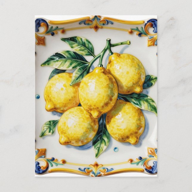 Luscious Lemons Ceramic Vibrant Italian  Postcard (Front)