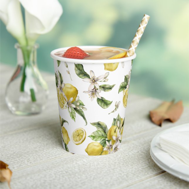 Luscious Lemons Pattern Bridal Shower Paper Cups (Insitu)