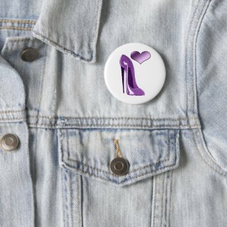 Luscious Lilac Stiletto High Heel Shoe and Heart 6 Cm Round Badge