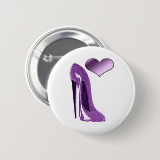 Luscious Lilac Stiletto High Heel Shoe and Heart 6 Cm Round Badge