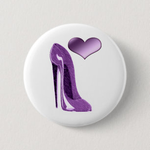 Luscious Lilac Stiletto High Heel Shoe and Heart 6 Cm Round Badge