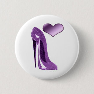 Luscious Lilac Stiletto High Heel Shoe and Heart 6 Cm Round Badge