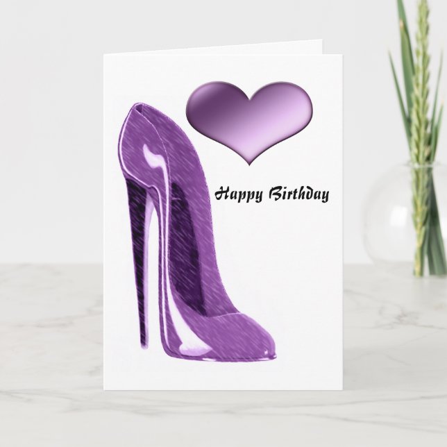 Luscious Lilac Stiletto High Heel Shoe and Heart Card (Front)
