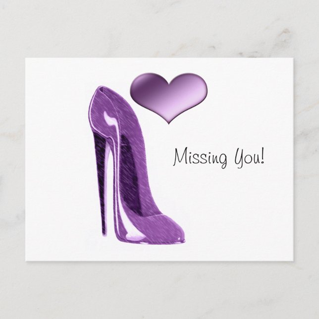 Luscious Lilac Stiletto High Heel Shoe and Heart Postcard (Front)
