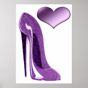 Luscious Lilac Stiletto High Heel Shoe and Heart Poster