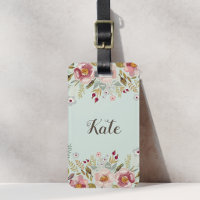 Luscious Pink Floral Green Custom Name