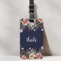 Luscious Pink Floral Navy Blue Custom Name