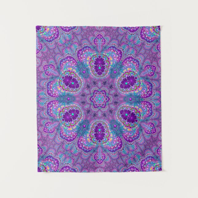 Luscious Purple Fractal Mandala Tapestry (Front)