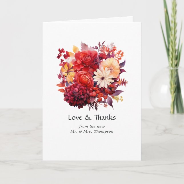 Luscious Red Floral Wedding Thank You Card (Front)