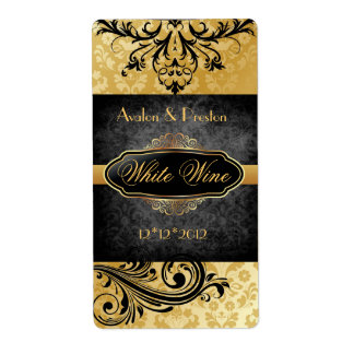 Luscious Vintage Gold Scroll Wedding Wine Label