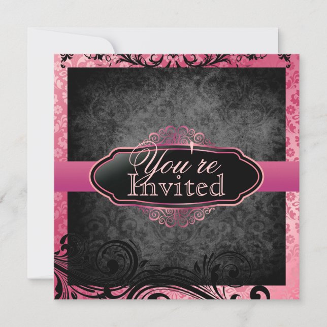 Luscious Vintage Pink Scroll Birthday Invitations (Front)