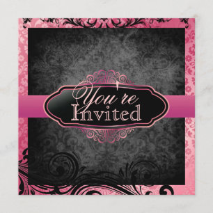 Luscious Vintage Pink Scroll Birthday Invitations