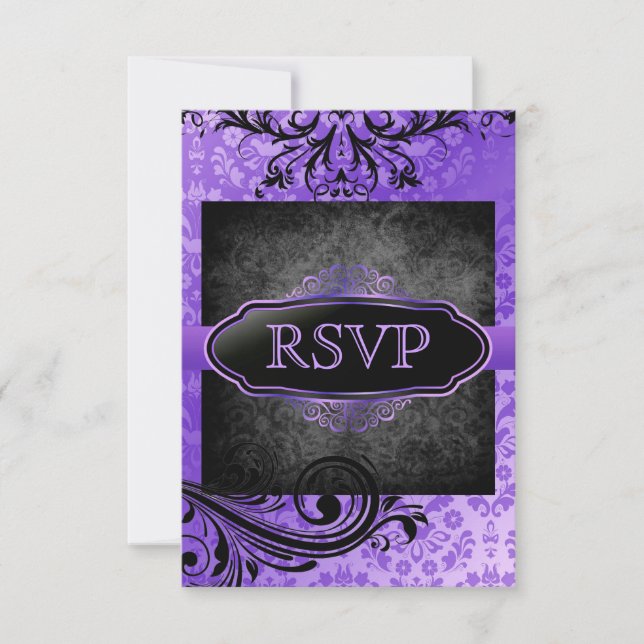 Luscious Vintage Purple Scroll Rsvp Invitations (Front)