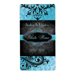 Luscious Vintage Teal Scroll Wedding Wine Label