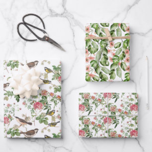 Lush Bird, Flowers and Foliage  Wrapping Paper Sheet