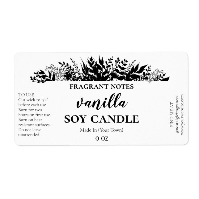 Lush Black And White Arrangement Candle Labels (Front)