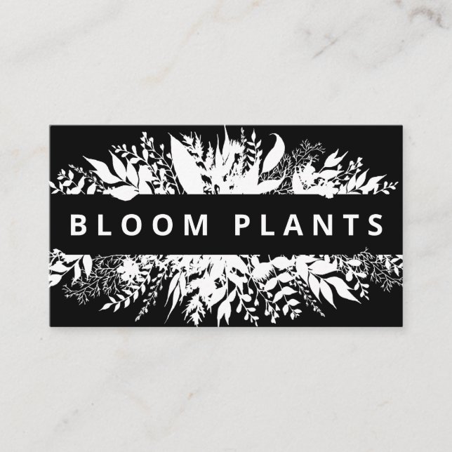 Lush Black White Bouquet Homegrown Plant Nursery Business Card (Front)