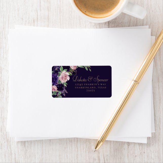Lush Blossom | Dark Purple and Pink Rose Address Label (Insitu)