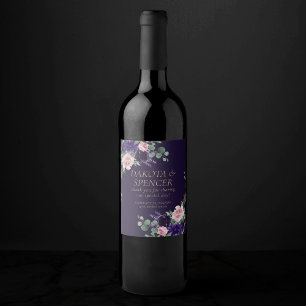 Lush Blossom Dark Purple and Pink Rose Favour Wine Label