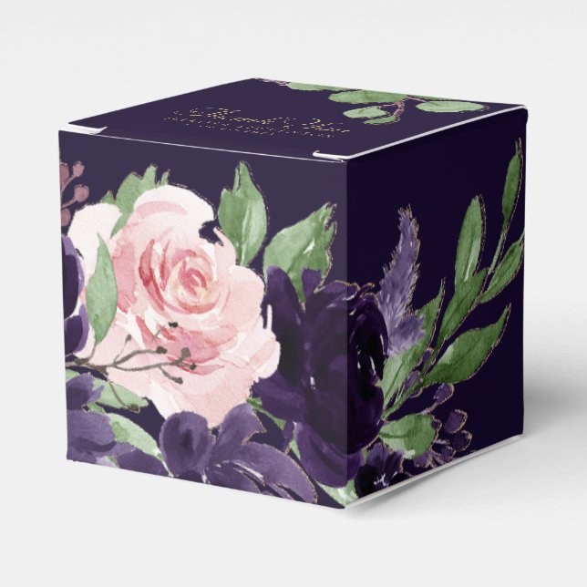 Lush Blossom | Dark Purple and Pink Rose Floral Favour Box (Front Side)