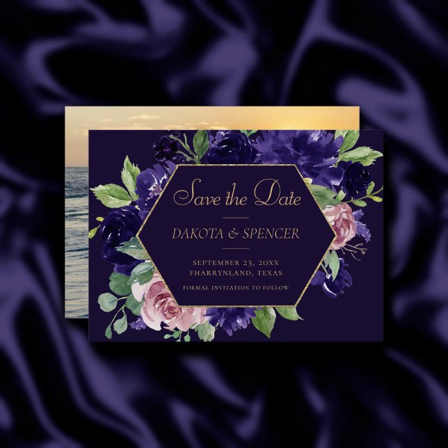 Lush Blossom | Dark Purple and Pink Rose Floral Save The Date (Creator Uploaded)