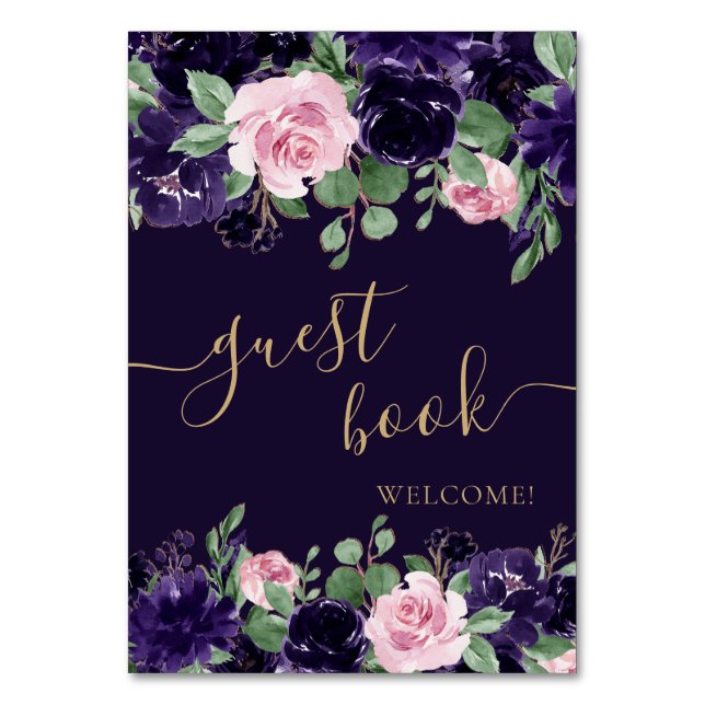 Lush Blossom | Purple and Pink Floral Guestbook Table Number (Front)